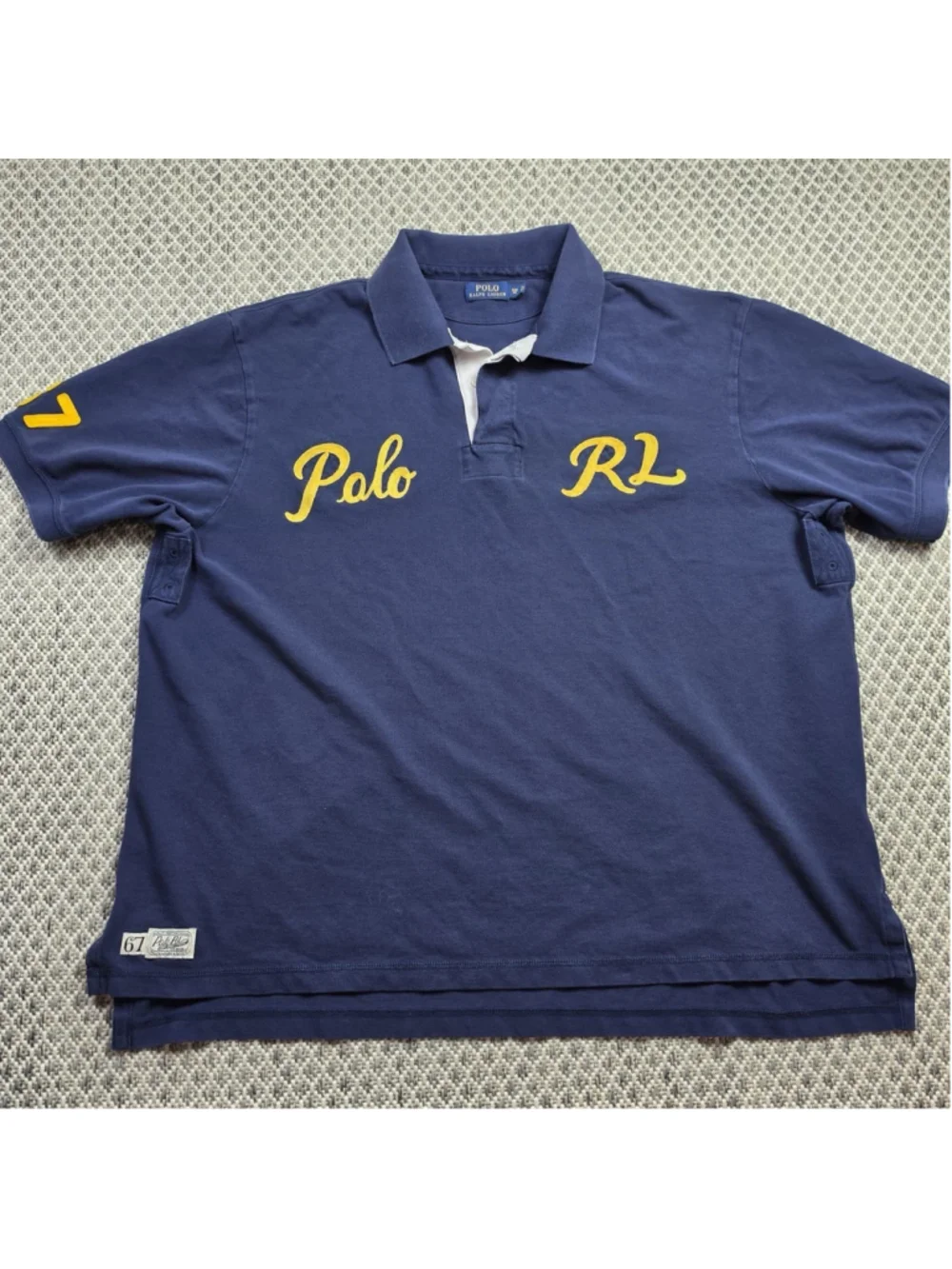 Polo Ralph Lauren Mens 3XB Navy Yellow Script Logo 67 Big Tall Polo Shirt